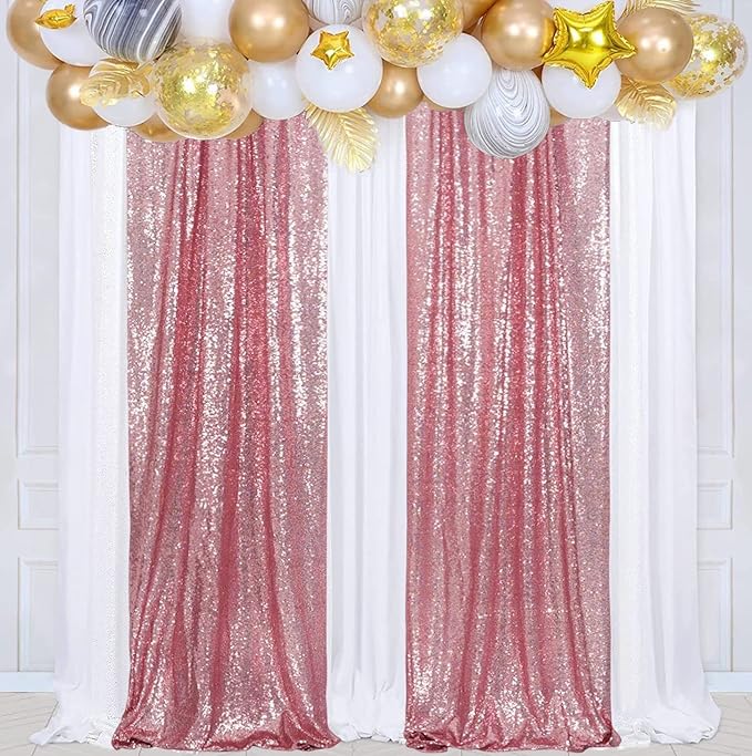 Poise3EHome Fuchsia Pink Sequin Backdrop, 4 Panels 2x8ft Glitter Curtain for Weddings, Parties, Photo Booth Decor