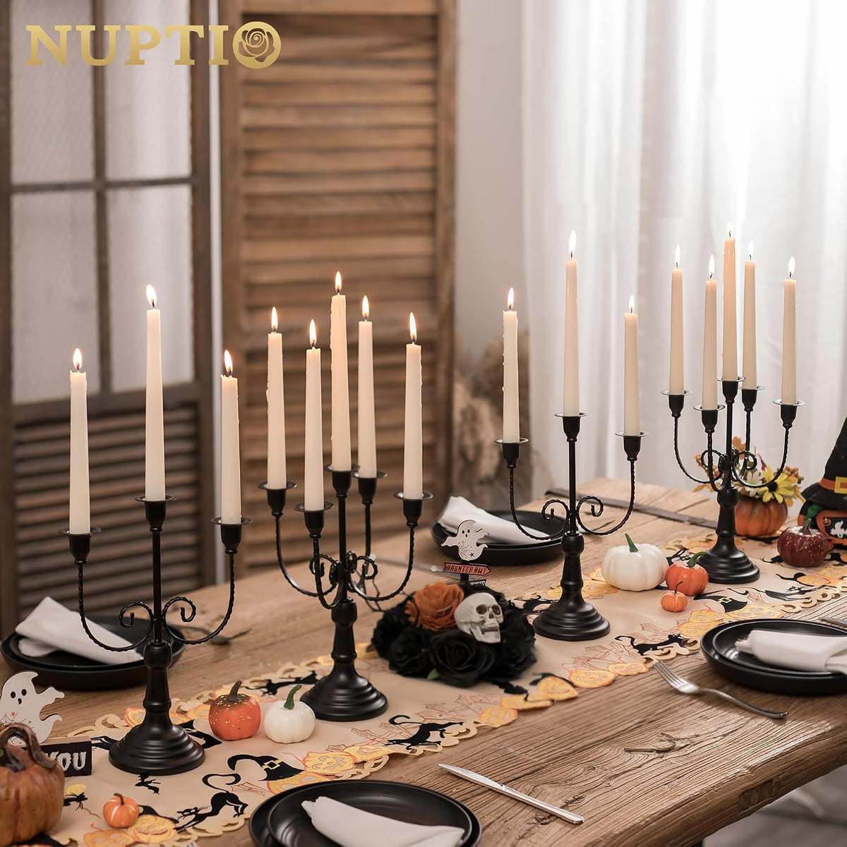 NUPTIO Taper Candle Holders Candelabra: Black Candlestick Holder Set of 2