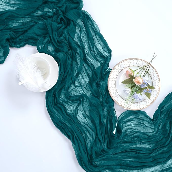 12 Pack Teal Cheesecloth Table Runner 10ft Boho Gauze Fabric Cheese Cloth Table Runner 35 x 120 Inch Rustic Sheer Runner for Romantic Wedding Decor Baby Shower Party Table Centerpiece Decoration
