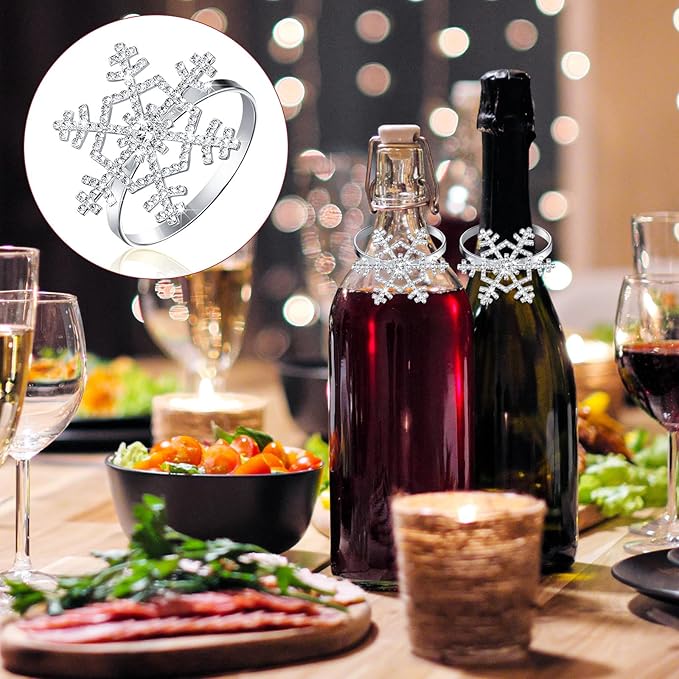 Patelai 100 Pieces Snowflake Napkin Rings Thanksgiving Christmas Napkin Holders Exquisite Household Rhinestone Napkin Rings Set for Christmas Wedding Dinner Party Table Decoration (Silver)