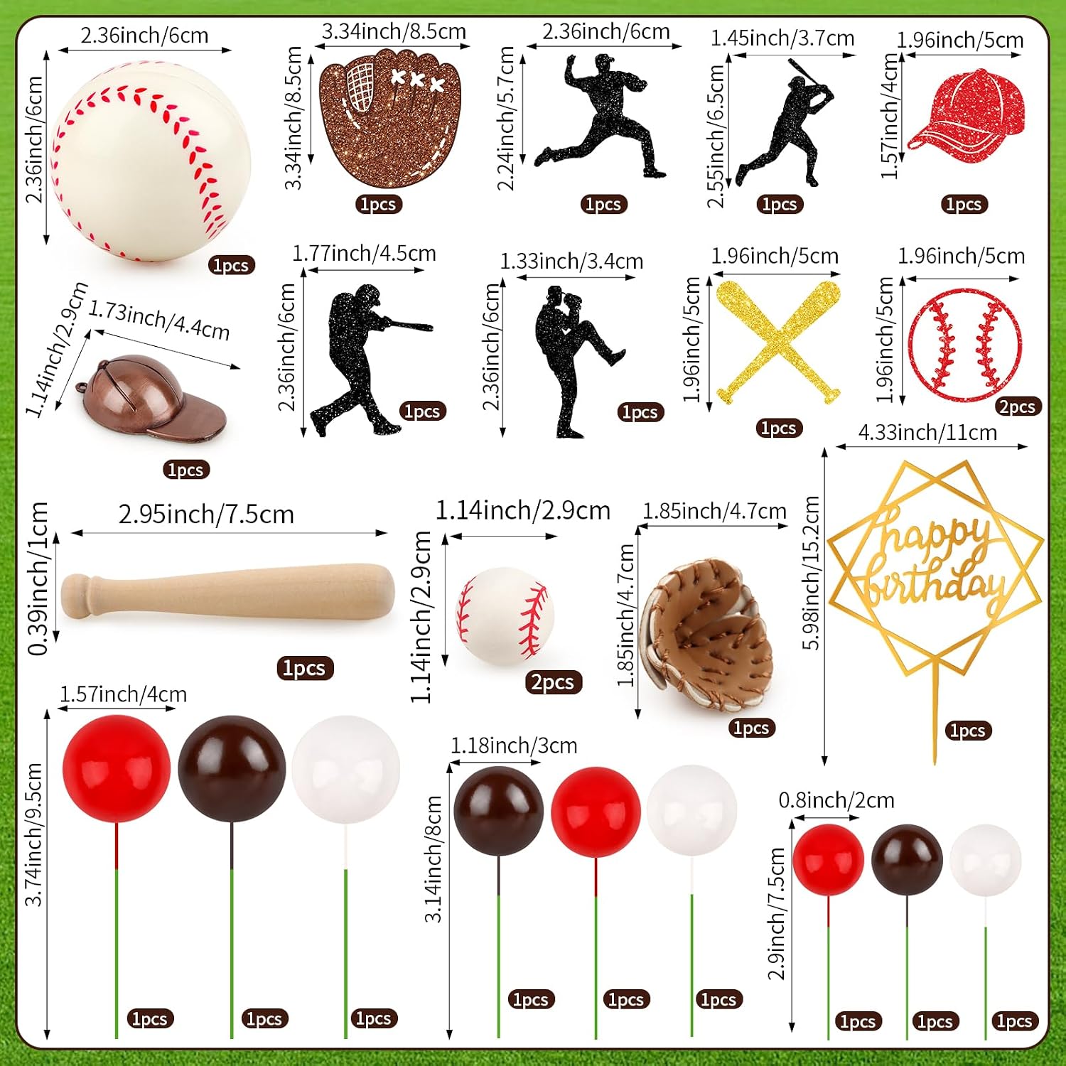 Hooqict 25Pcs Baseball Cake Decorations Set with Mini Balls, Player, Caps, Gloves, Bats, Baseball Birthday Cake Toppers & Cupcake Toppers for Kids Boys Sports Themed Birthday Party Decorations