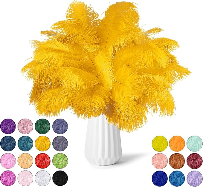 NEWONG 30pcs Gold Ostrich Feathers Natural Bulk 11-14inch(28-35cm) Vase Craft Wedding Home Party Centerpieces Christmas Day Decoration