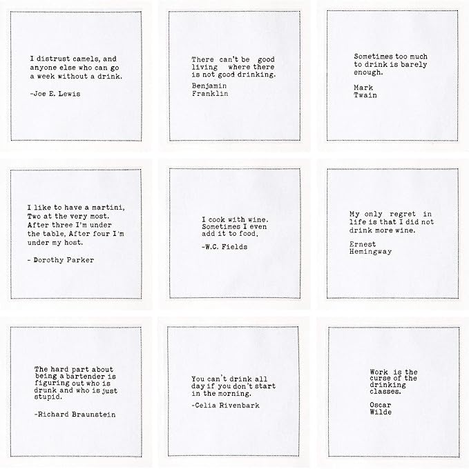 Five Star Funny White Cocktail Napkins, 50 Luxury Cotton Disposable Cocktail Party Napkins with Witty Bar Quotes, 4.5" x 4.5" for Home Bars, Game Nights, Beverages, Birthdays, Weddings & Holidays