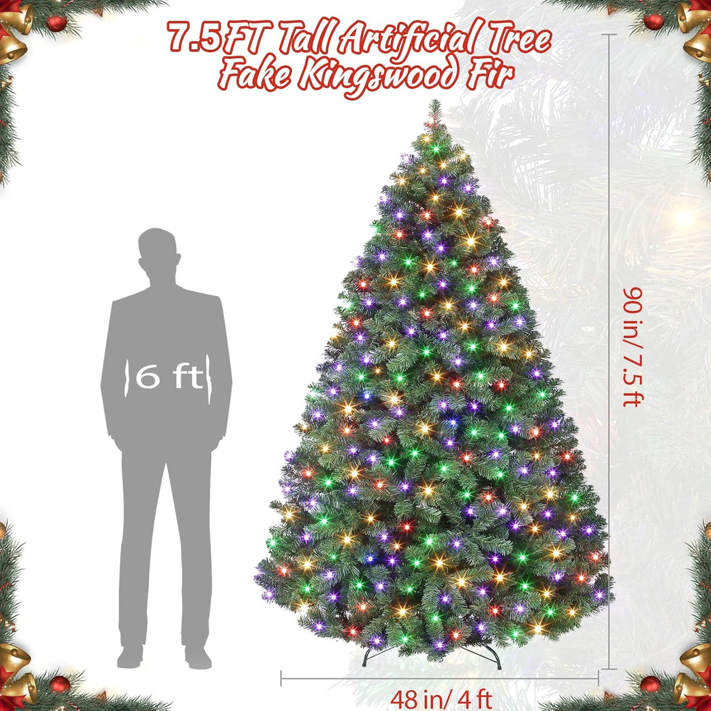 gaomon 7.5ft prelit fraser fir wide artificial christmas, close-up detail