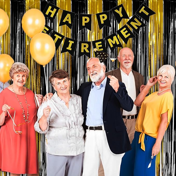 Black and Gold Party Streamers Decoration - GREATRIL Foil Fringe Backdrop for 2026 NYE/Anniversary/Farewell/Cocktail/Prom/EID/Birthdays - 3.2ft X 8.2ft - 2 Packs