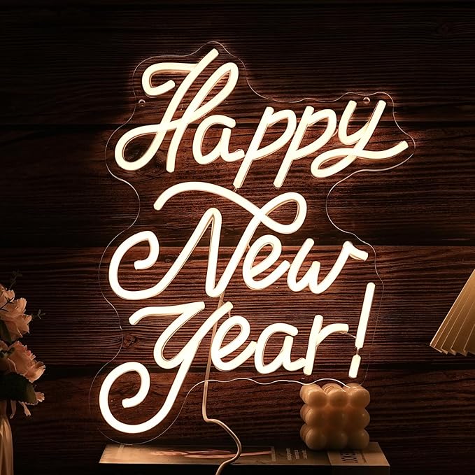 Happy New Year Neon Sign Warm White Led Neon Lights for Wall Decor Usb New Year Light Up Signs for New Year Party Decor Home Bedroom Indoor Decorations