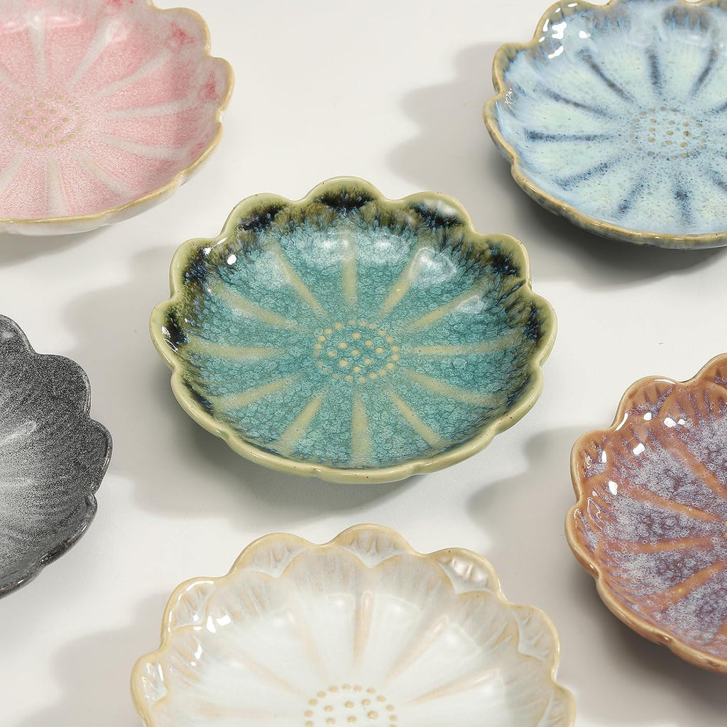 uxcell Candle Holder Plates, 4 Inch Ceramic Candle Tray Tealight Incense Holder Dish Candlestick for Tea Light Aromatherapy Wedding Rustic Vintage Home Decor, Sunflower White