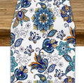 Oriental Paisley Table Runner, Luxury Vintage Blue Teal Floral Butterflies Print Table Runner for Home Dining Kitchen Coffee Table Party Decor, 13x60inch