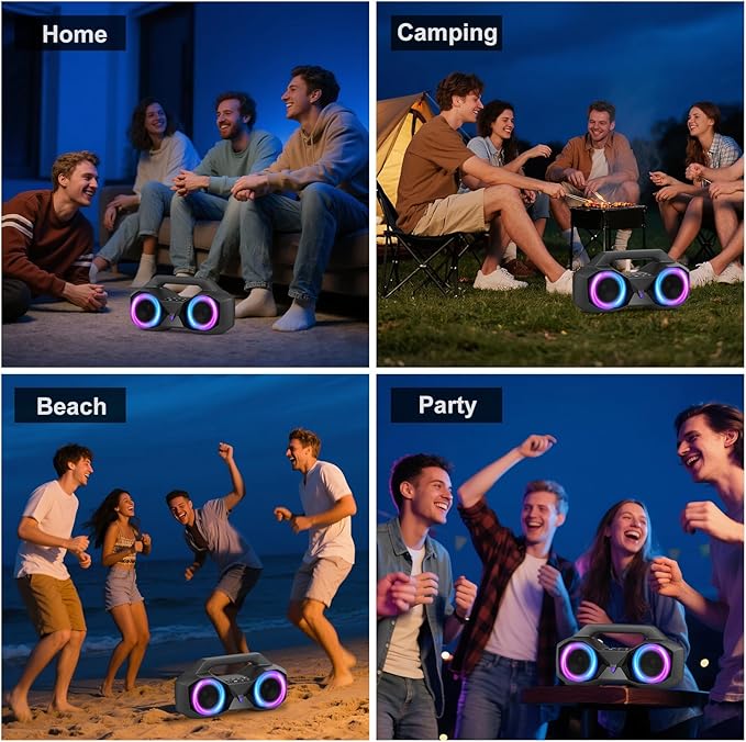KMAG Bluetooth Speaker Wireless, 80W Loud Speaker with Deeper Bass, IPX7 Waterproof, 20H Playtime, Cool Lights, TWS, Portable Speaker for Home, Outdoor, Workshop, Party, Gift for All(Gray)