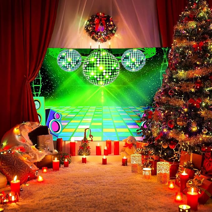 Dance Party Backdrop Retro 80s 90s Theme Stage Dance Ball Music Birthday Party Decoration DJ Photography Background 12 x 10 ft for Baby Shower Picture Photo Shoot Polyester Fabric, Green