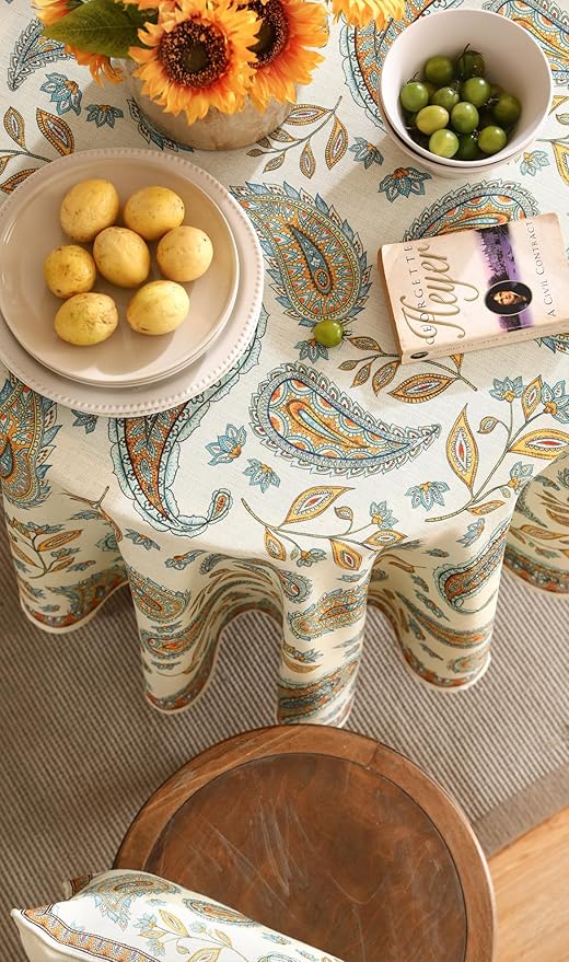 patdrea Designer Vintage French Table Cloth for Round Table,Italian Floral Tablecloth,Home Cover Fall Dacorative for Kitchen,Dining,Christmas,Thanksgiving,Tea Party,Diameter 67"-Lysaniya
