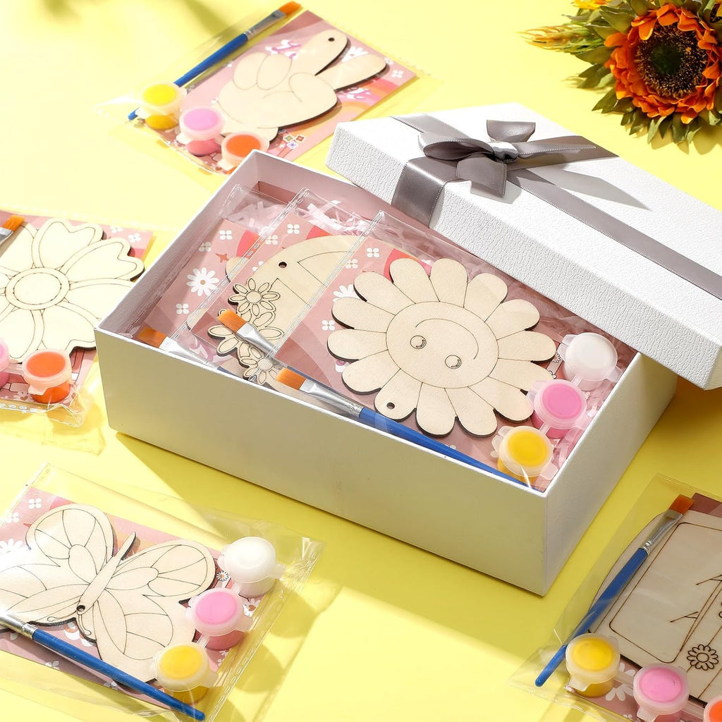 Saypacck 24 Pcs Groovy Boho Hippie Party Favors Wooden Painting Craft Kits Birthday Party Supplies with Organza Bag for Goodie Bags Fillers Adult Thank You Gifts