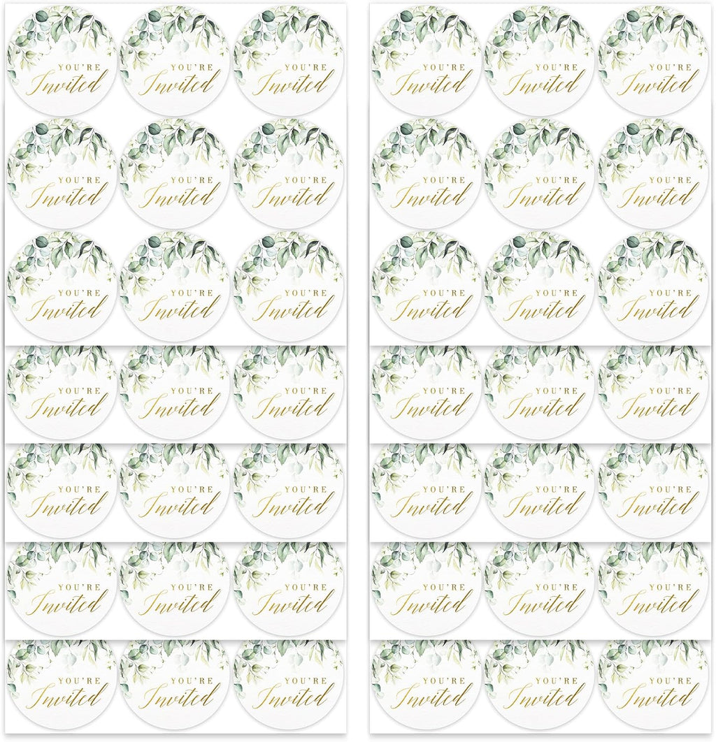 Mobiusea Creation Greenery Wedding Invitation Stickers | 1.4 inch | Gold Foil | 108pcs Waterproof Envelope Stickers for Bridal Shower, Birthday, Baby Shower and Party