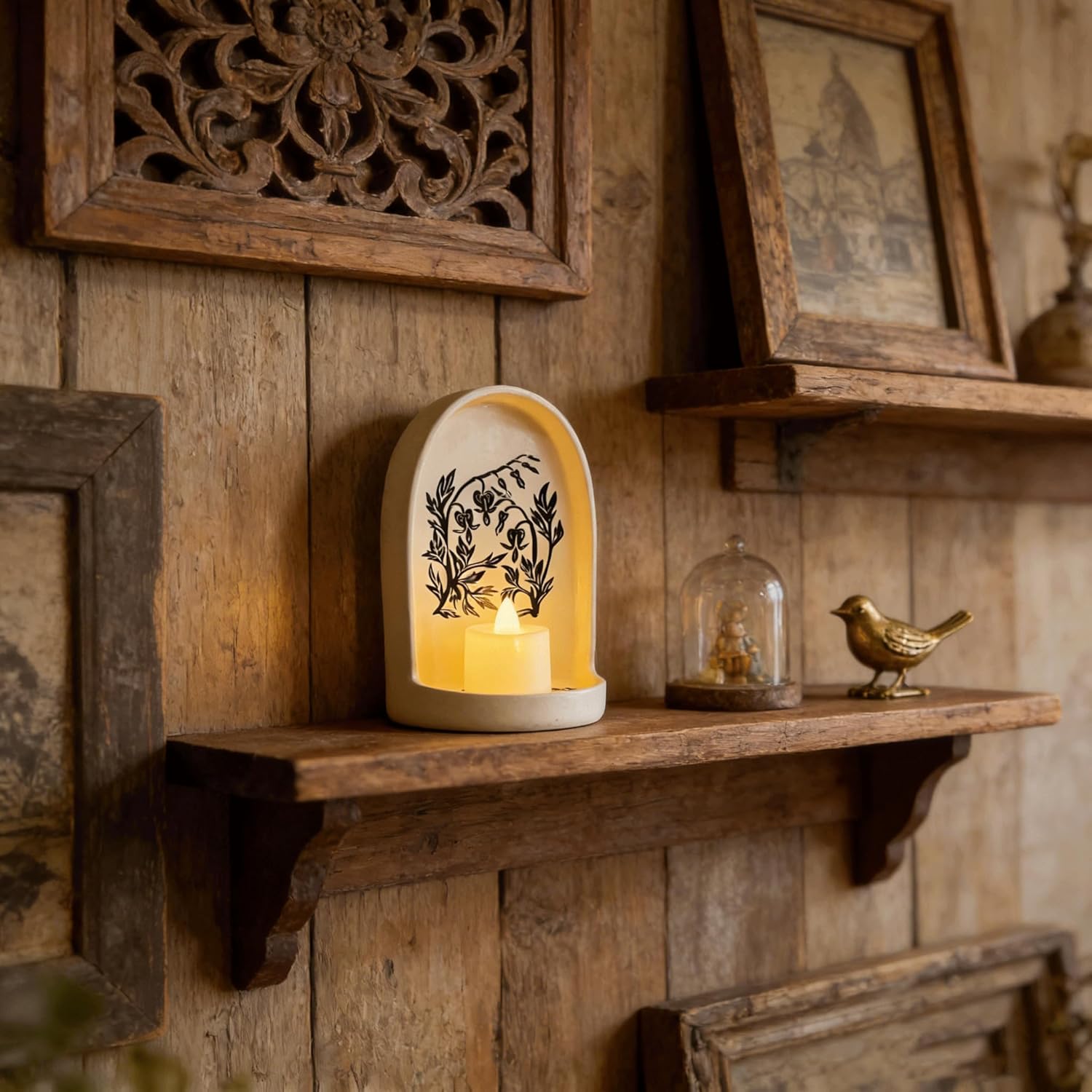Sacred Wall Niche Collection, Handcrafted Hand-Shaped Ceramic Altar - Niche Decor & Candle Holder, Ideal Christmas/New Year Gift for Family Friends Colleagues (B)