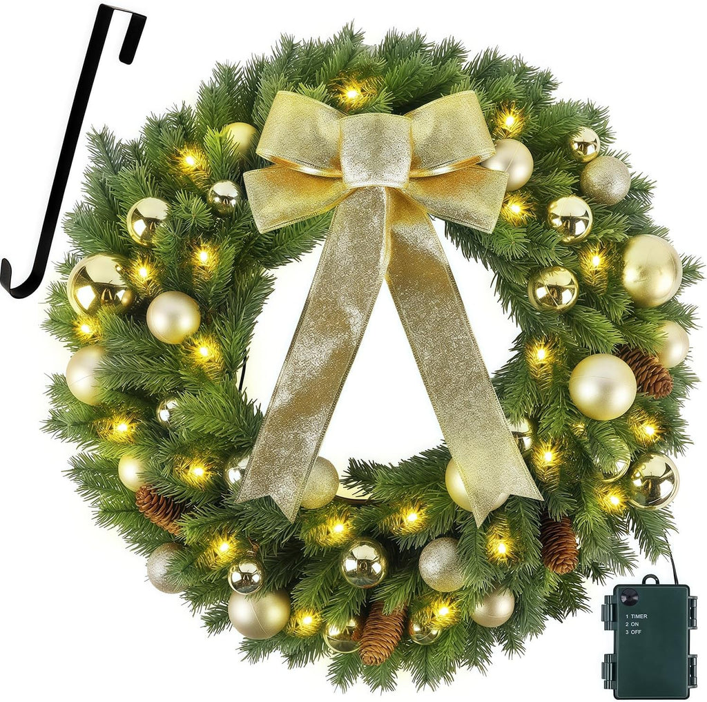 hausse 21" lighted christmas wreath with metal hanger shown in use