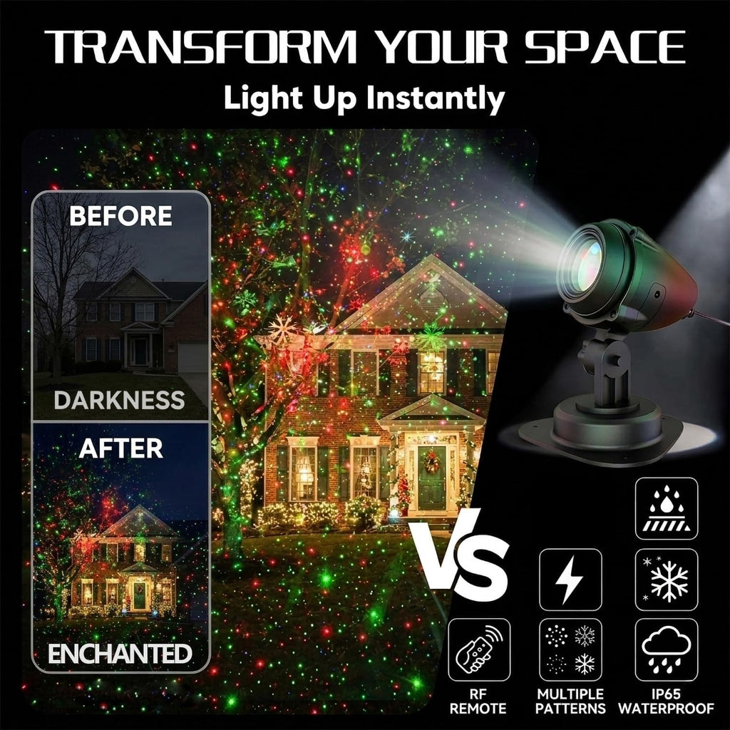 laser christmas projector lights, rgb 3-color moving star, front angle view