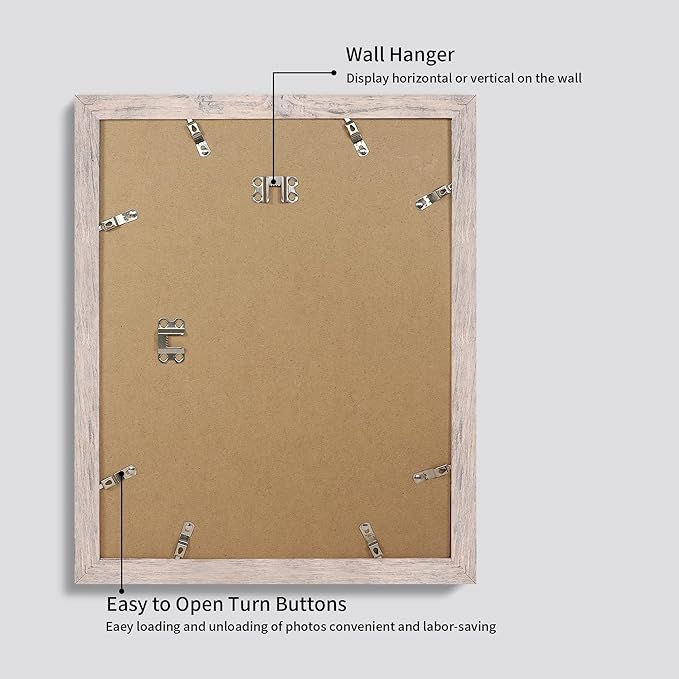 11x14 Picture Frame Set of 2 with Tempered Glass, Smoke Gray Frame Display 8x10 Picture with Mat or 11 x 14 Without Mat, Wooden Photo Frame for Horizontal or Vertical Wall Mount