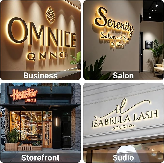 Custom Led Business Backlit Signage, Customizable 3d Laser Cut Metal Business Logo Sign For Wall, Personalized Illuminated Backlit Reverse Channel Sign For Company Office Salon Storefront Studio Cafe