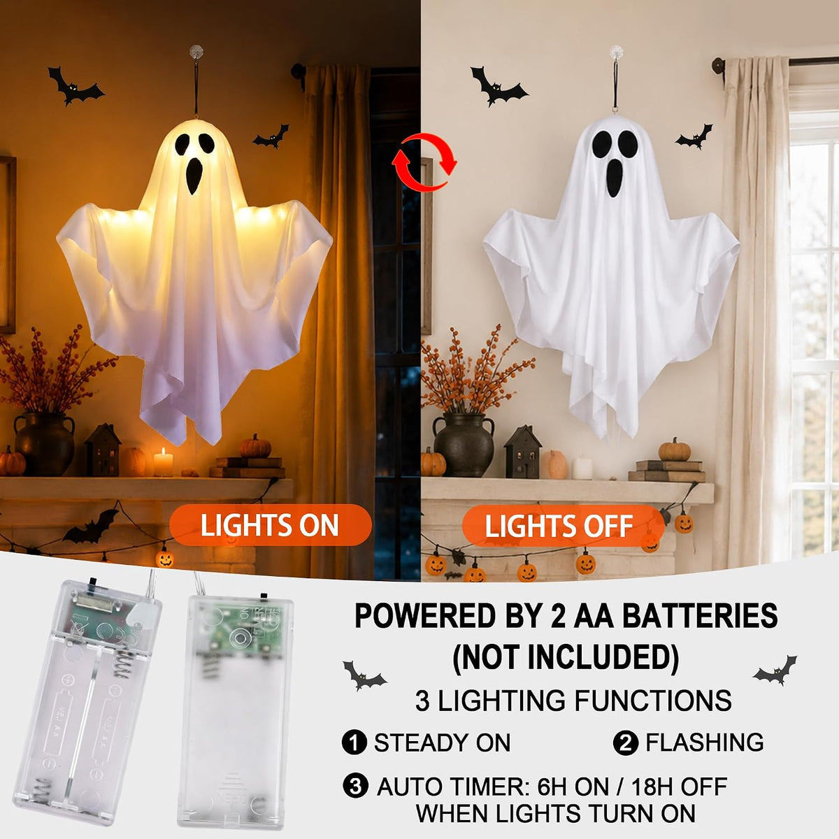 4 Pack 27.5 Inch Swinging Hanging Ghost Lights Battery Operated Halloween Dec...