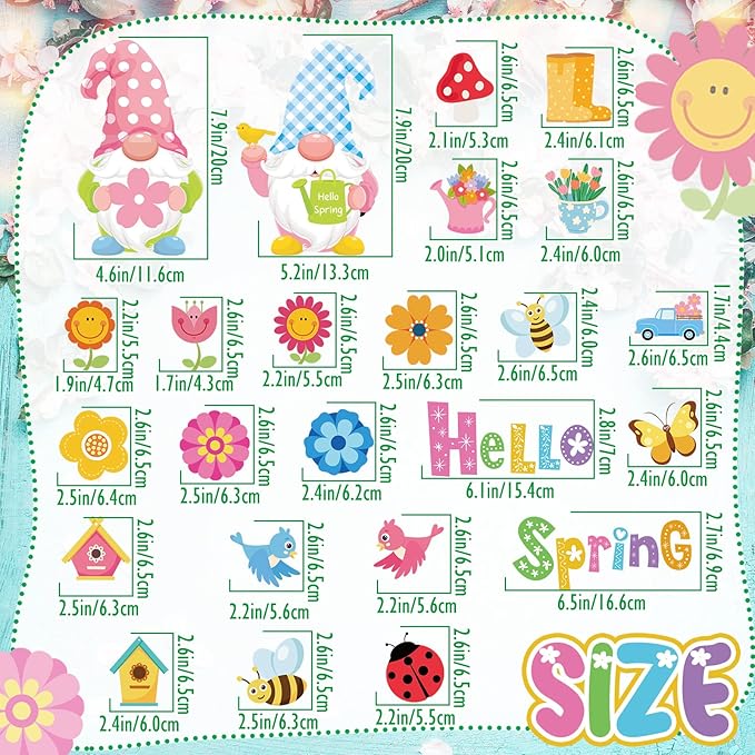 25 Pcs Hello Spring Magnet Car Decorations Colorful Waterproof Flowers Automotive Magnet Stickers Refrigerator Bee Butterfly Gnome Magnets Home Decor Party Supplies for Cars Office Whiteboard