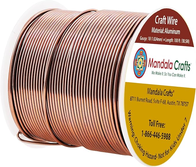 Mandala Crafts 18 Gauge Anodized Aluminum Craft Wire for Jewelry Making - 100 FT Colored Flexible Brown Wire - Bendable for Bonsai Armature Crafting Sculpting