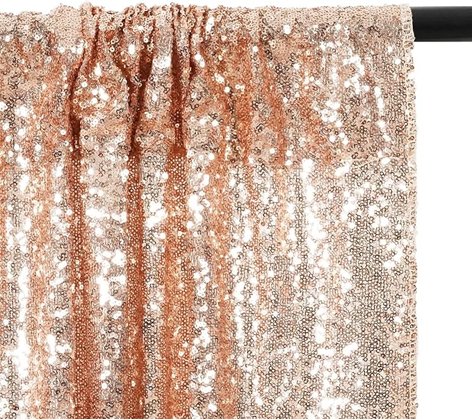 Eternal Beauty Rose Gold Sequin Backdrop, 10x10 Ft Glitter Background Curtains for Shimmer Photography Party Wedding Birthday Back Drop Decor