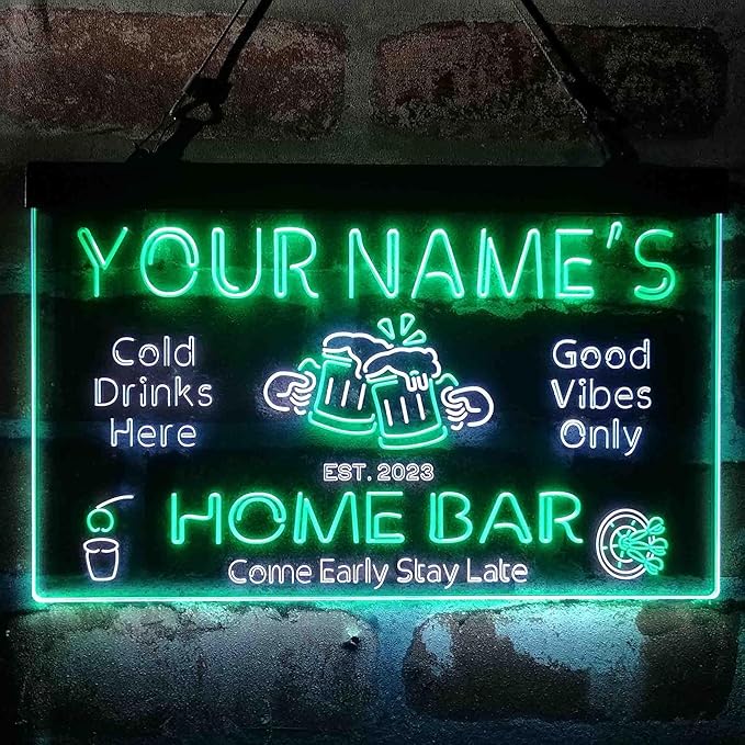ADVPRO Personalized Your Name Custom Home Bar Beer Established Year Dual Color LED Neon Sign White & Green 12 x 8.5 Inches st6s32-p1-tm-wg