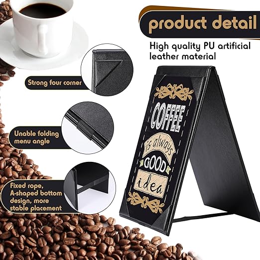 Gerrii Leatherette Table Tents Black PU Leather Menu Covers Bulk Double Sided Frame Sign Holders 2 Side Drink Dessert Menu Folders for Restaurant Coffee Cafe Bar Wedding Supplies(8 Pack,4 x 6 Inch)