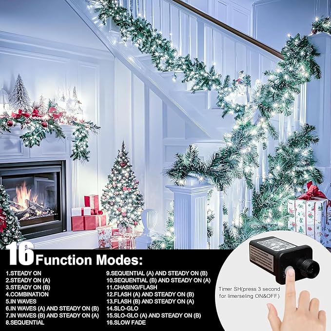 LAMPHOME 66ft Christmas Decorative Mini Lights,200 LED Transparent Wire Fairy Starry String Lights Plug in, 11 Lighting Modes, for Indoor Outdoor Xmas Tree Wedding Party Decoration (White)