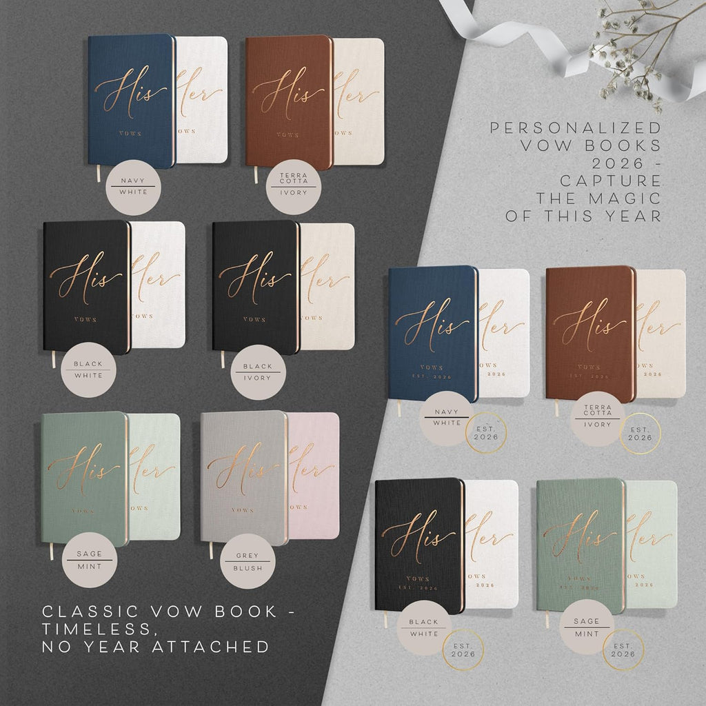 Custom 2026 Vow Books His & Hers - Ivory & Terracotta Linen Wedding Vow Books Ideal as Accessories for Brides & Grooms, His & Hers Gifts - Wedding Registry Must Haves 2026 & Elopement Essentials