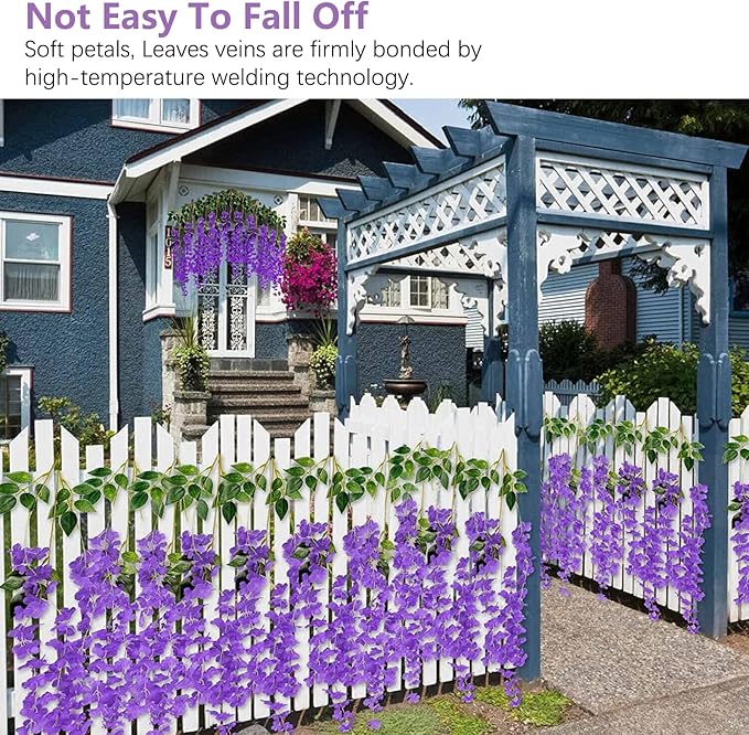 5 Pack Purple Wisteria Hanging Flowers, 3.44 Ft Fake Hanging Flowers, Artificial Wisteria Garland Vines for Wedding Room Backdrop Outdoor Patio Garden Decoration