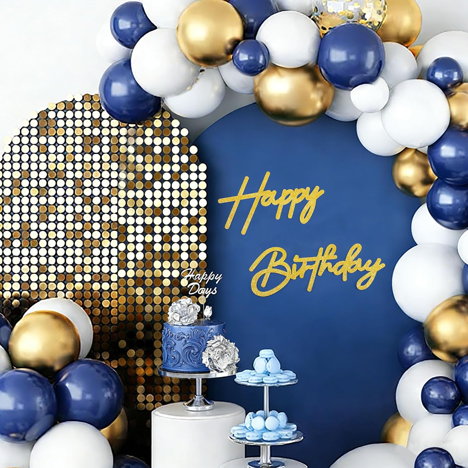 CANREVEL Happy Birthday Sign for Backdrop, Glitter Felt Gold Happy Birthday Banner, Golden Birthday Party Decorations for Girl Boy Women Men, Wall Decor Balloon Arch Photo Prop