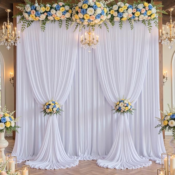 30×12 ft White Wrinkle Free Backdrop Curtain, Soft Silky Easy to Drape Wedding Drapes for Backdrop, 6 Panels 12ft Long Backdrop Curtains for Parties Birthday Baby Shower Photo Photography Backgrounds