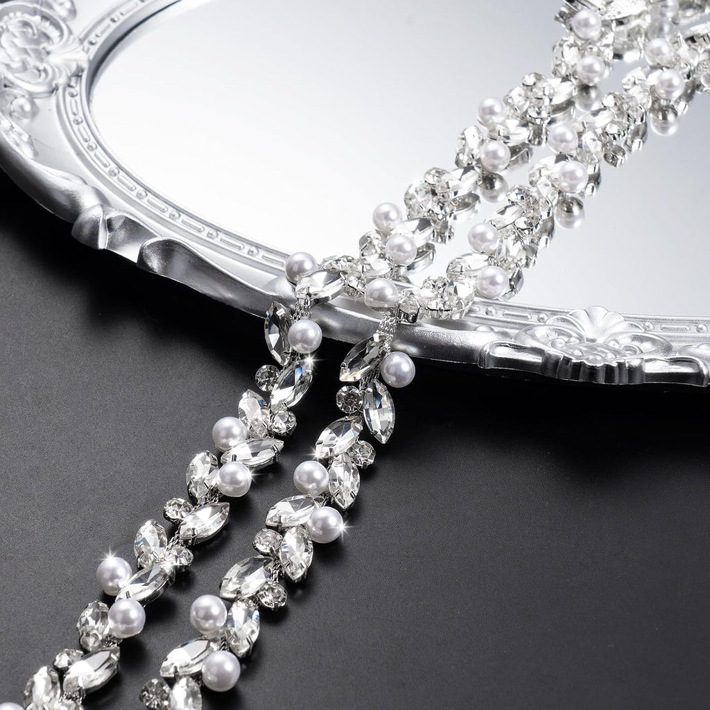 novani pearls silver rhinestones trim chain 5 yards（t214,5y）, main product view