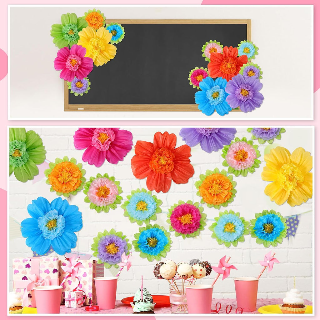 TaoBary Large Colorful Tissue Paper Flowers Giant Fiesta Paper Pom Poms Classroom Wall Decor Mexican Birthday Party Decorations Wedding Backdrop(20" and 10",Rainbow Color,12 Pcs)