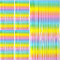 Pastel Rainbow Foil Fringe Curtain Streamers Party Backdrop Foil Fringe Backdrop Curtains Tinsel Streamers for Birthday Party Decorations