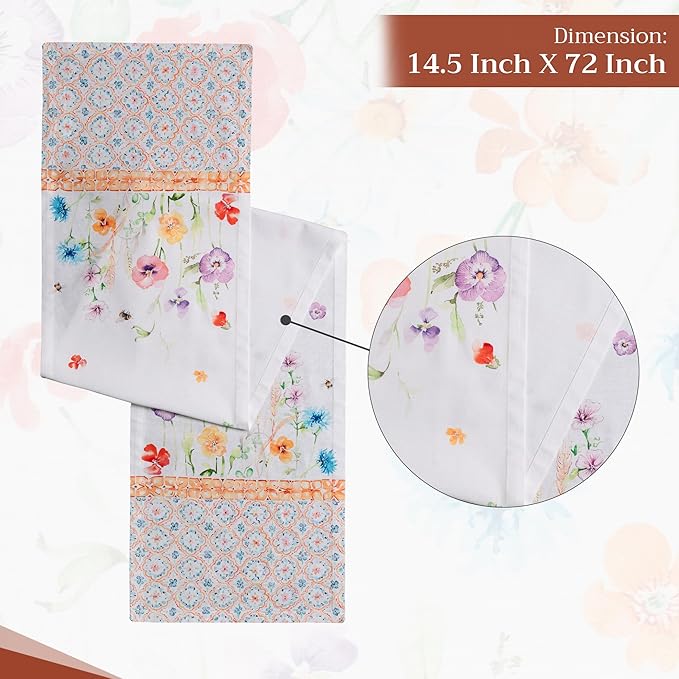 Maison d' Hermine Table Runner 100% Cotton Single Layer Table Runners 72 inches Long Decorative for Home Kitchen Dining Party Wedding Bridal Shower Spring Summer (Summer Whisper , 14.50" x 72")