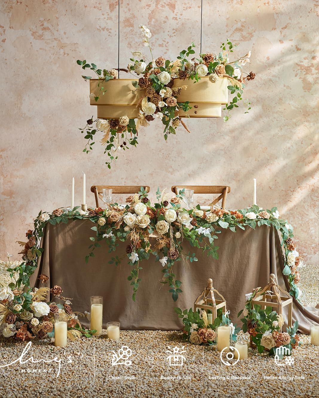 ling's moment brown artificial flower garland wedding arch showing dimensions