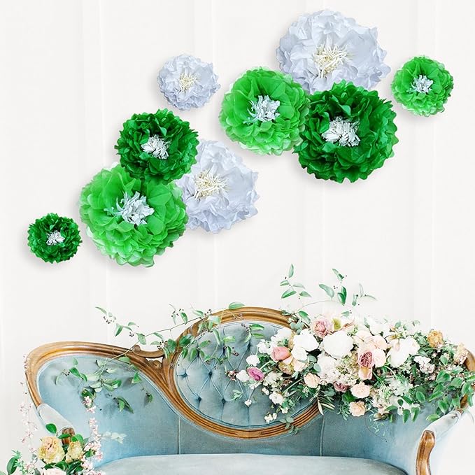 Green Paper Flowers Decoration for Boho Wedding, Birthdays, Bridal or Baby Showers,Engagement, Greenery Party Decor