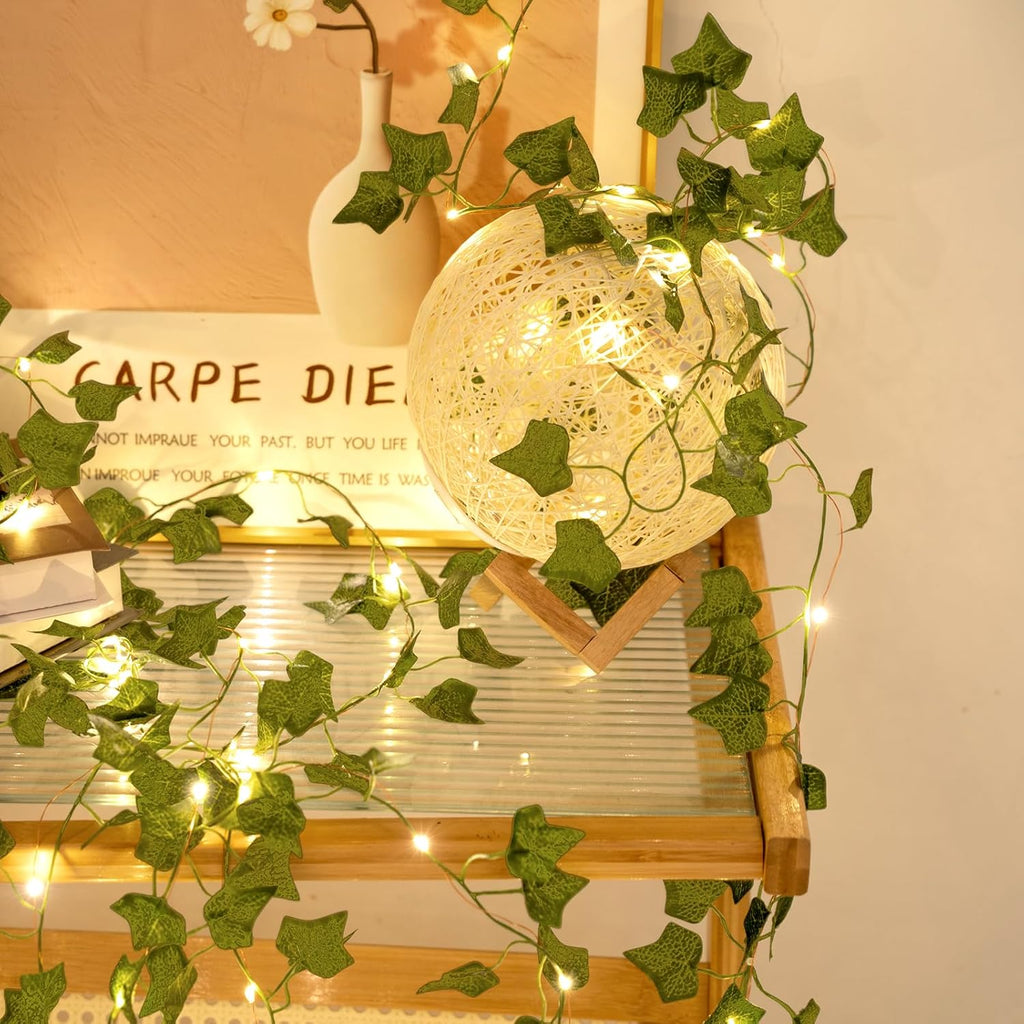 Fake Plants Vines,33ft 100 LED Artificial Ivy Garland with Fairy Lights,for Home Living Room Bedroom wall Art Aesthetic Office Coffee Wedding Party Farmhouse Dorm Outdoor Garden Decor