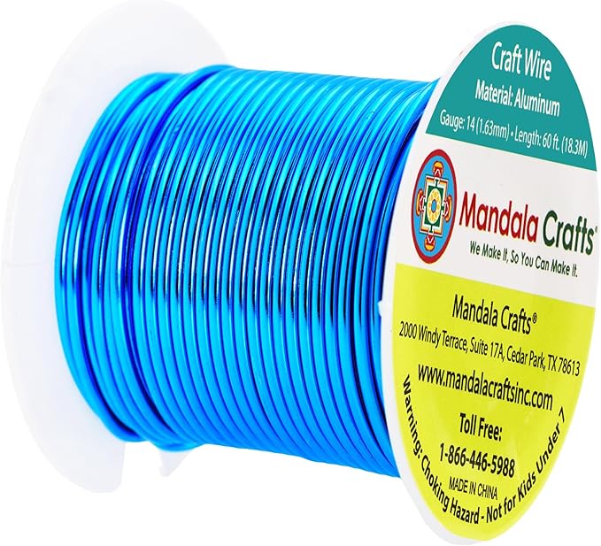 Mandala Crafts 14 Gauge Anodized Aluminum Craft Wire for Jewelry Making - 60 FT Colored Flexible Bondi Blue Wire - Bendable for Bonsai Armature Crafting Sculpting