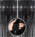 Black Party Streamers Foil Fringe Backdrop Curtains Tinsel Streamers Birthday Halloween Party Decorations Fringe Backdrop for Birthday Party Graduation Bridal Shower Wizard Party Supplies