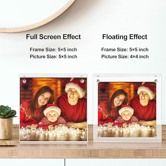 Boxalls 5x5 Acrylic Picture Frame, Clear Frameless 5x5 Inches Photo Frames with Magnetic, Double Sided Transparent Desktop Frame