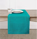 Solino Home Linen Teal Table Runner 144 Inches Long - 100% Pure Linen Extra Long Table Runner 14 x 144 Inch for Fall, Autumn - Classic Hemstitch