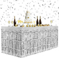 2 Pack Silver Table Skirts, 29x108" Metallic Foil Tinsel Fringe Table Skirts for Rectangle Tables Streamer Curtains Backdrop, Party Decorations for Birthdays Weddings Holidays