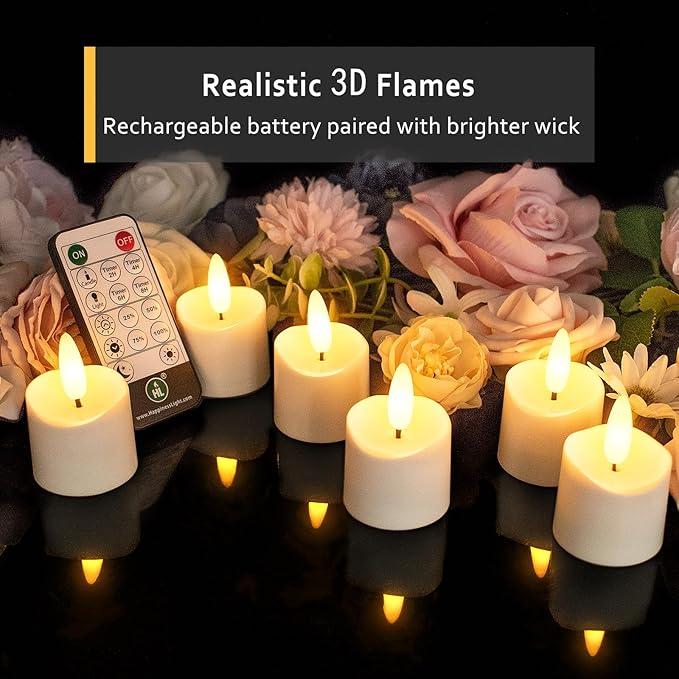 HL Rechargeable Waterproof Tea Lights,100H+ Highly Bright Led Flameless Candles,Magnetic Charging Battery Candles with Remote,Electric Votive Candles for Home Halloween Christmas Decorative-12pcs