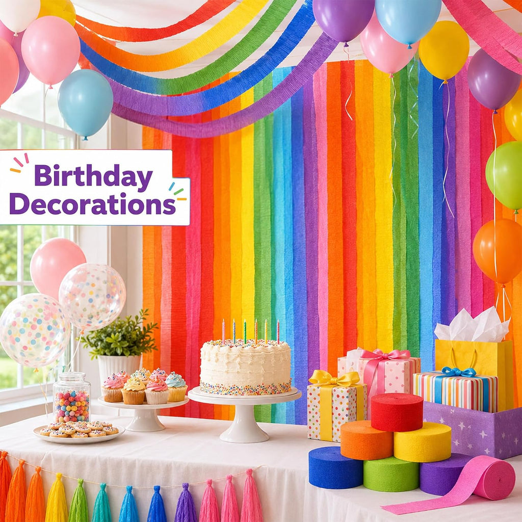 MAQIHAN Crepe Paper Streamers - 12 Rolls 984ft Rainbow Streamers Party Decorations, Birthday Party Streamers, Party Supplies for Colorful Party Wedding Baby Shower Halloween Christmas Decorations