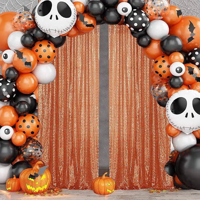 Sugargirl Orange Sequin Backdrop Curtain 4 Panels 2FTx8FT Glitter Orange Background Drapes Sparkle Photography Backdrop for Party Wedding Birthday Wall Decoration