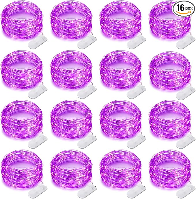 16 Pack 30 Led Fairy Lights Battery Operated String Lights 10 Feet Waterproof Twinkle Lights Mason Jar Purple