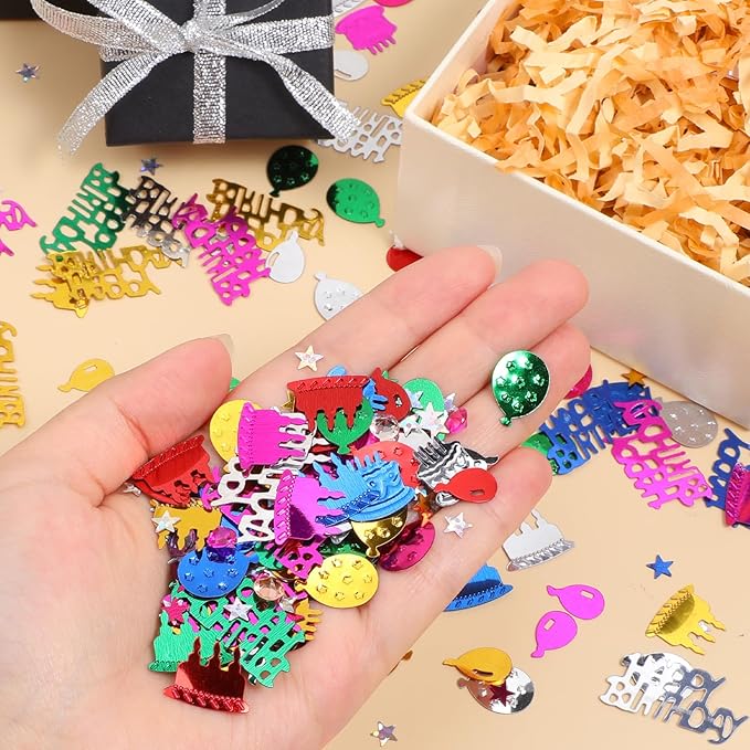 Happy Birthday Confetti Glitter Metallic Foil Table Confetti Multicolor Birthday Cake Balloon Sprinkles Table Centerpiece for Baby Shower Party Decorations DIY Arts and Crafting